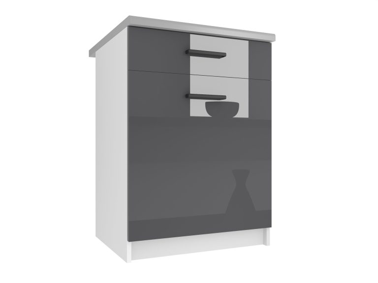 Meuble de cuisine bas avec tiroirs Belini 60 cm gris brillant sans plan de travail Fabricant INF SDSZ1-60/0/WT/S/BB/B1
