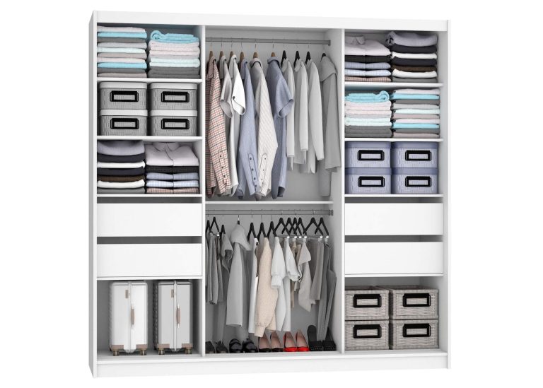 Armoire 200 cm Belini blanc mat avec portes coulissantes, miroir et tiroirs Fabricant MT SZP5/1/W/W/0/KLAL
