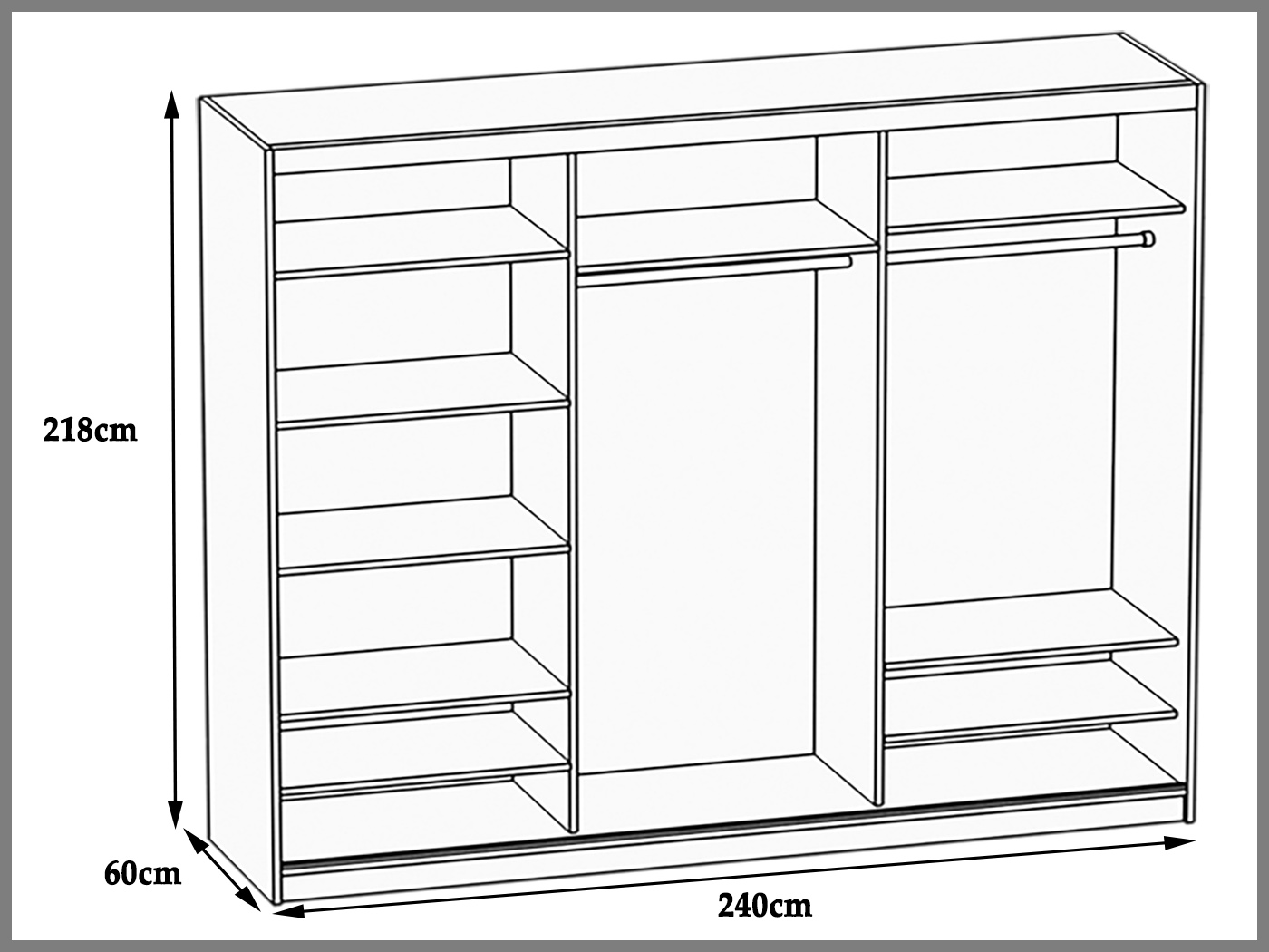 Armoire 235 cm Belini blanc mat / noir mat avec portes coulissantes et miroir Fabricant MV SZP4/1/1W/2B1L/W/HI
