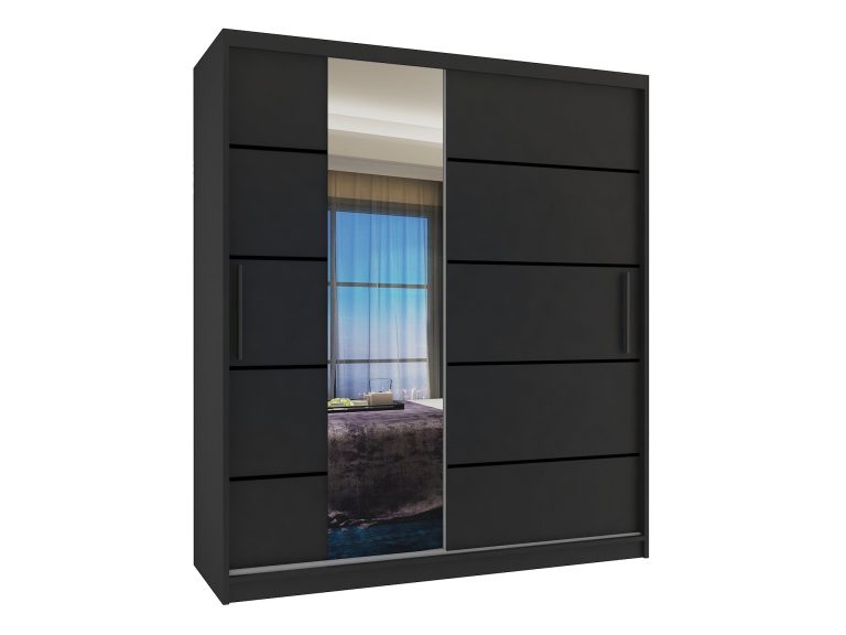 Armoire 133 cm Belini noir mat avec portes coulissantes, miroir et tiroirs Fabricant MBP SZP6/1/B/B/0/KLP