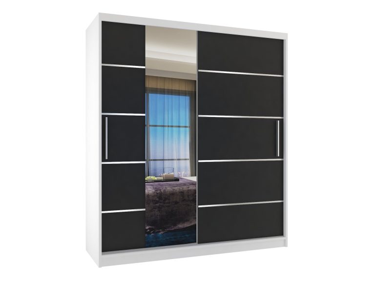 Armoire 133 cm Belini blanc mat / noir mat avec portes coulissantes miroir et tiroirs Fabricant MBP SZP6/1/W/B/0/KLAL