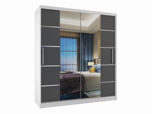 Armoire coulissante Premium 133 cm avec tiroirs gris graphite anthracite avec miroir Fabricant ME SZP6/1/W/SR/0/KLAL/PP
