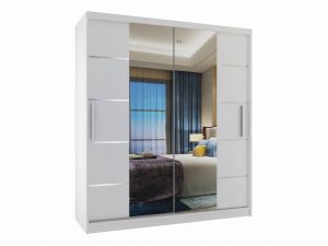 Armoire coulissante Premium 133 cm avec tiroirs blanc mat avec miroir Fabricant ME SZP6/1/W/W/0/KLAL/PP