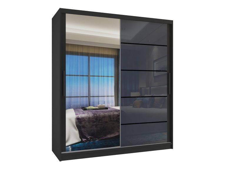 Armoire 133 cm Belini noir mat / gris brillant avec portes coulissantes miroir et tiroirs Fabricant MGB SZP6/1/B/1L5S/KLP