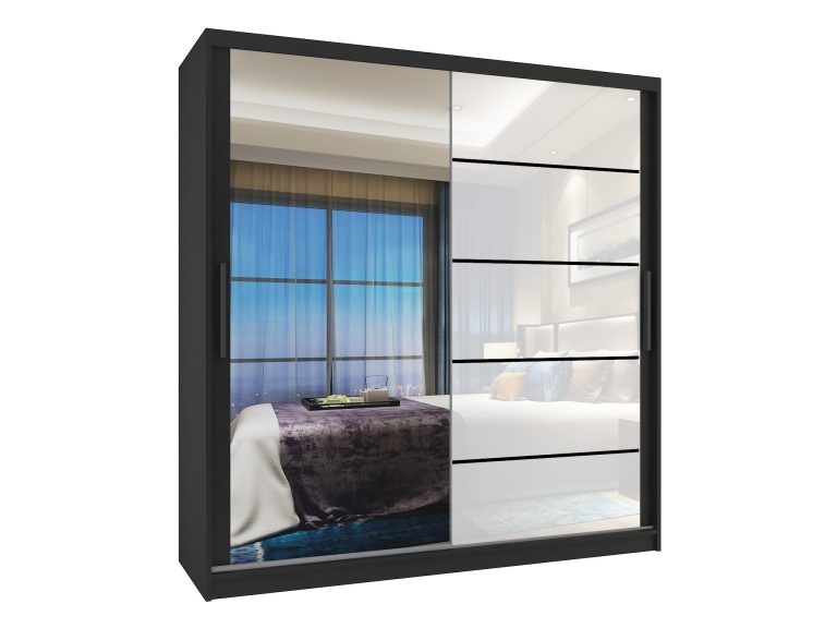 Armoire 158 cm Belini noir mat / blanc brillant avec portes coulissantes miroir et tiroirs Fabricant MGB SZP7/0/B/1L5W/KLP