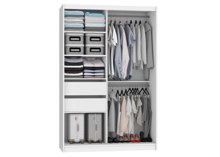 Armoire 133 cm Belini blanc mat / noir mat avec portes coulissantes miroir et tiroirs Fabricant MBP SZP6/1/W/B/0/KLAL