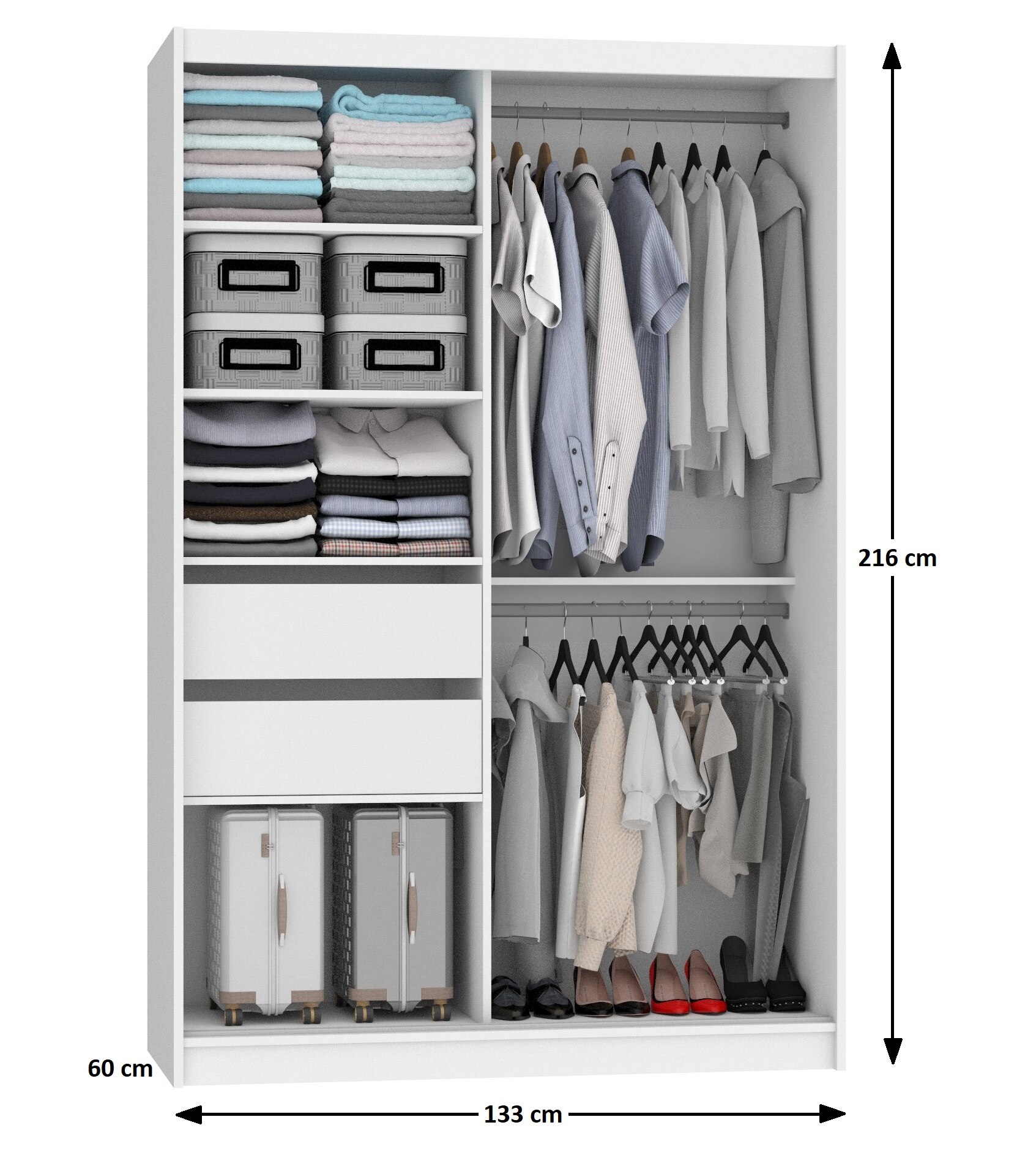 Armoire 133 cm Belini blanc mat / noir mat avec portes coulissantes miroir et tiroirs Fabricant MBP SZP6/1/W/B/0/KLAL