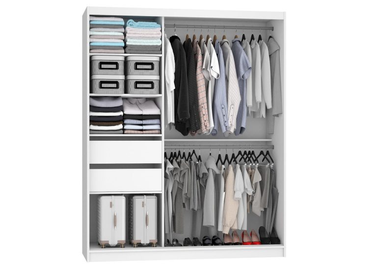 Armoire 158 cm Belini blanc mat / chêne wotan avec portes coulissantes, miroir et tiroirs Fabricant ME SZP7/0/W/DW/0/KLAL