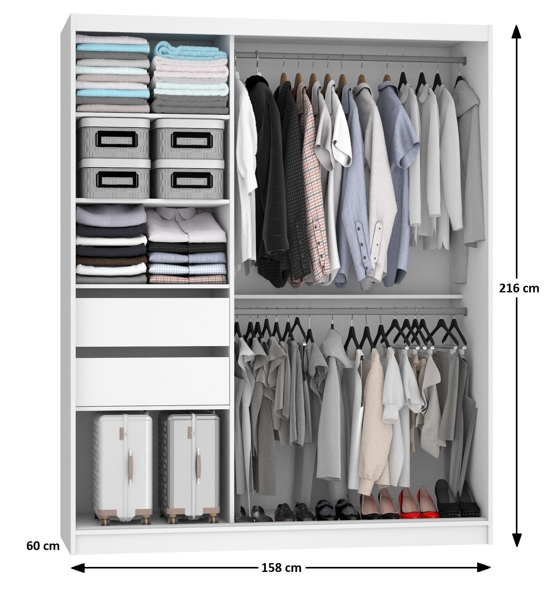 Armoire 158 cm Belini blanc mat / chêne wotan avec portes coulissantes, miroir et tiroirs Fabricant ME SZP7/0/W/DW/0/KLAL
