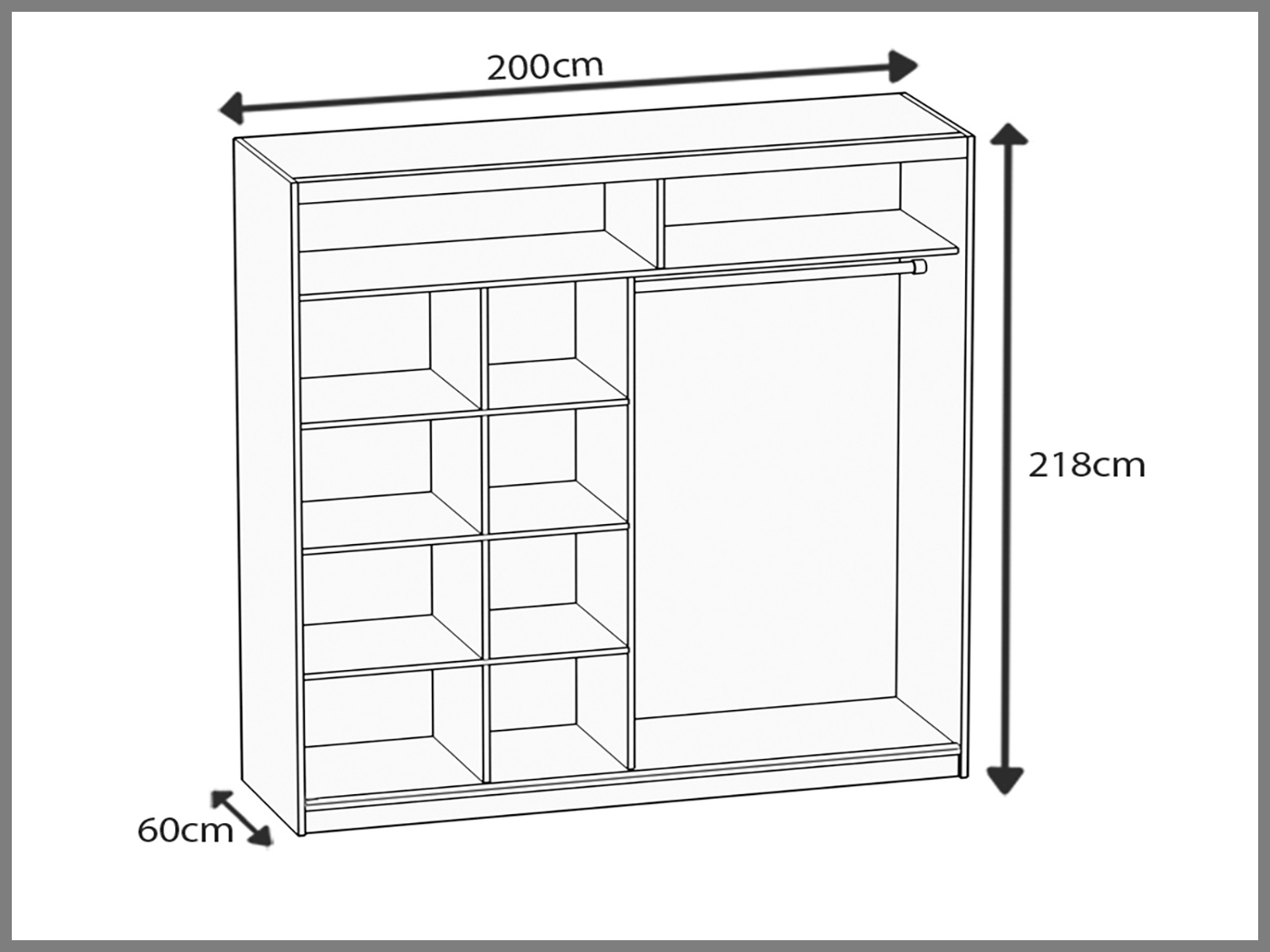 Armoire 200 cm Belini noir mat / blanc mat avec portes coulissantes et miroir Fabricant MV SZP1/1/B/W/W/HI