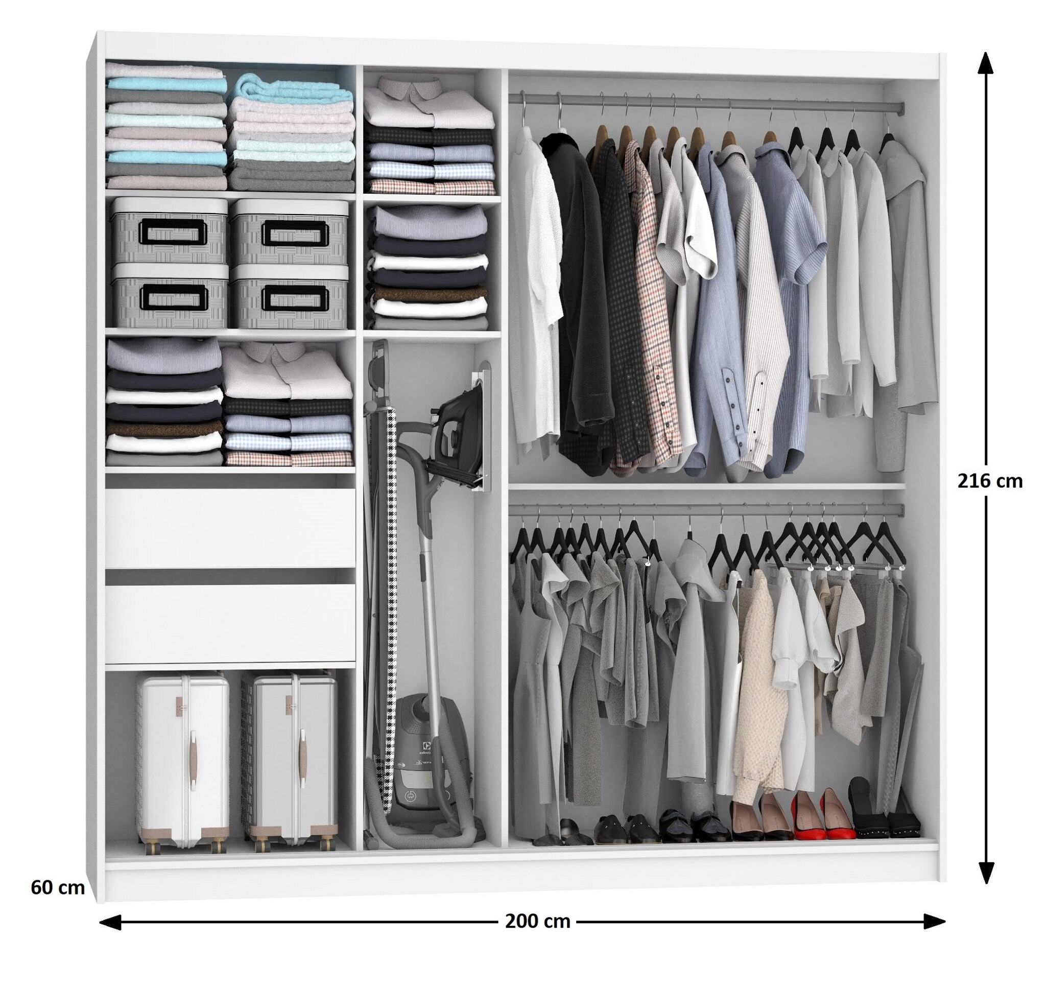 Armoire 200 cm Belini blanc mat avec portes coulissantes, miroir et tiroirs Fabricant MBP SZP5/1/W/W/0/KLAL