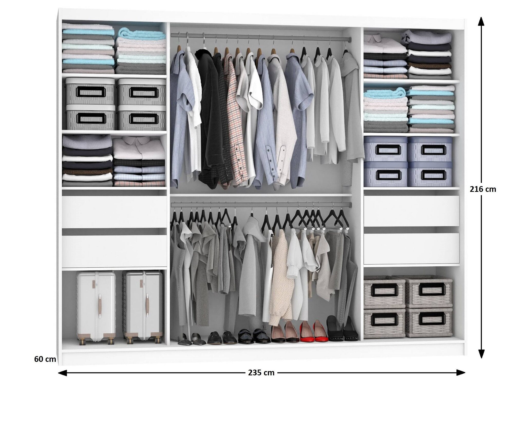 Armoire 235 cm Belini blanc mat avec portes coulissantes, miroir et tiroirs Fabricant MBP SZP8/0/1W/2W1L/0/KLAL