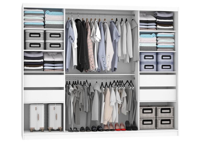 Armoire 235 cm Belini blanc mat avec portes coulissantes, miroir et tiroirs Fabricant MBP SZP8/0/1W/2W1L/0/KLAL