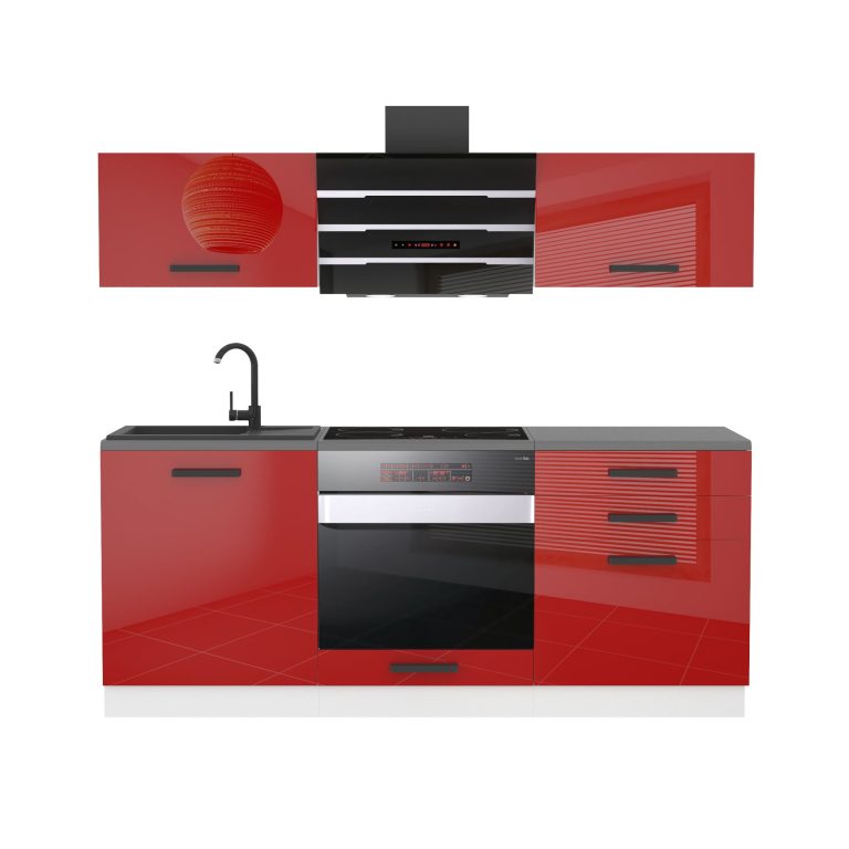Meubles de cuisine Premium Version Complète 180 cm rouge brillant sans plan de travail Fabricant INF SOPHIA/0/WT/R/0/B1