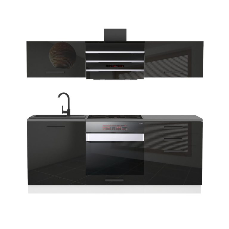 Meubles de cuisine Premium Version Complète 180 cm noir brillant avec plan de travail Fabricant INF SOPHIA/0/WT/B/B/B1