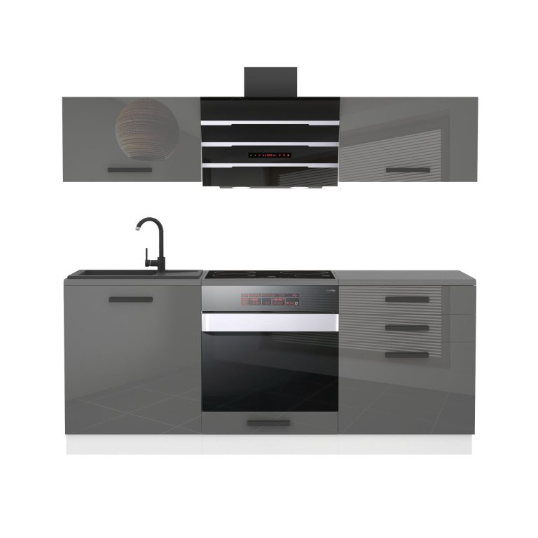 Meubles de cuisine Premium Version Complète 180 cm gris brillant avec plan de travail Fabricant INF SOPHIA/0/WT/S/B/B1
