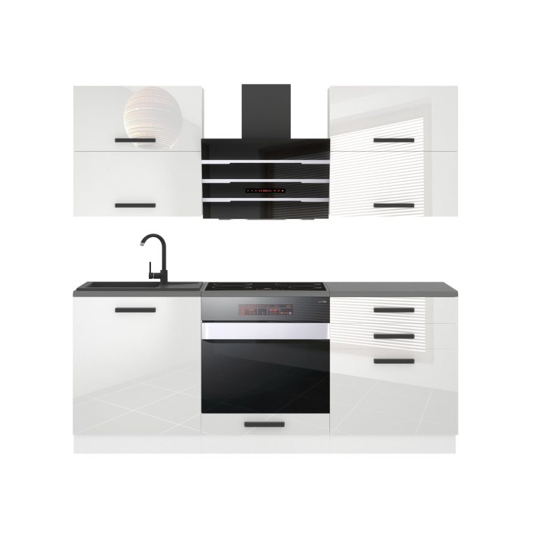 Meubles de cuisine Premium Version Complète 180 cm blanc brillant sans plan de travail Fabricant INF EMILY/0/WT/W/0/B1