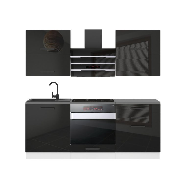 Meubles de cuisine Premium Version Complète 180 cm noir brillant sans plan de travail Fabricant INF EMILY/0/WT/B/0/B1