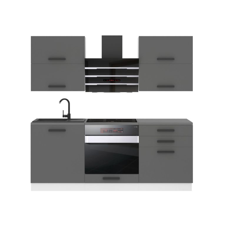 Meubles de cuisine Premium Version Complète 180 cm gris graphite anthracite avec plan de travail Fabricant TOR EMILY/0/WT/SR/B/B1