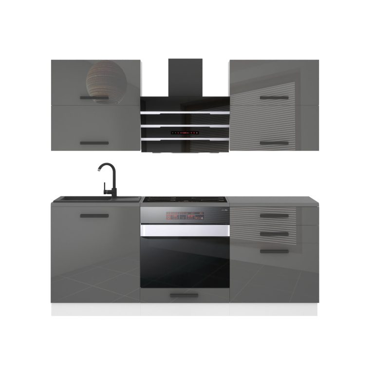 Meubles de cuisine Premium Version Complète 180 cm gris brillant avec plan de travail Fabricant