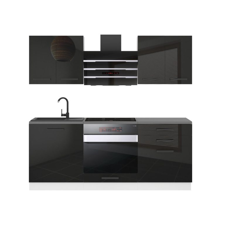 Meubles de cuisine Premium Version Complète 180 cm brillance noir avec plan de travail Fabricant INF MARY/0/WT/B/B/B1