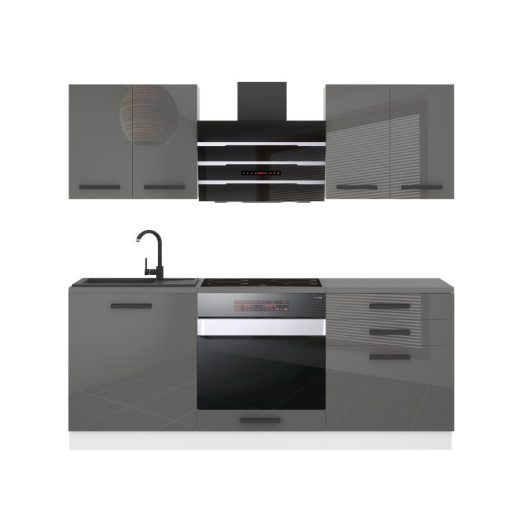 Meubles de cuisine Premium Version Complète 180 cm brillance gris avec plan de travail Fabricant INF MARY/0/WT/S/B/B1