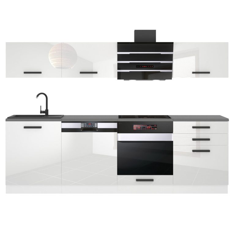 Meubles de cuisine Premium Version Complète 240 cm brillance blanc sans plan de travail Fabricant INF LINDA/0/WT/W/0/B1