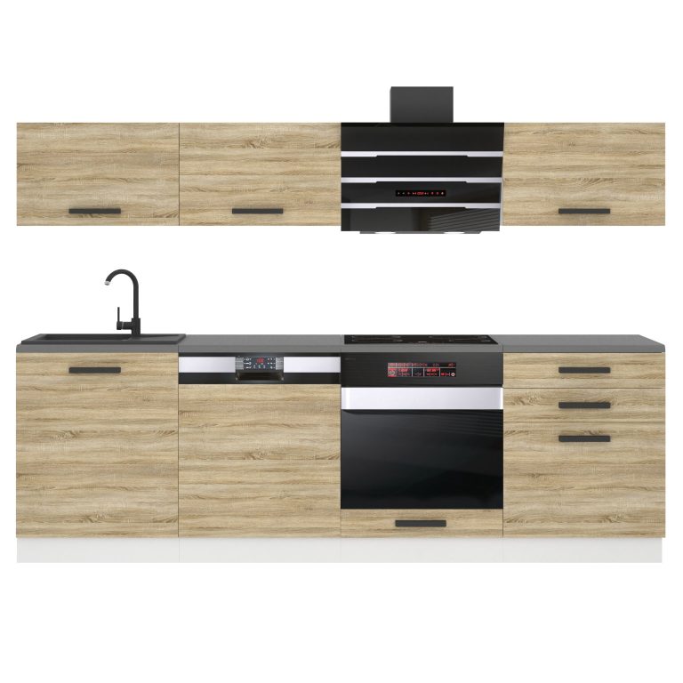 Meubles de cuisine Premium Version Complète 240 cm en chêne chêne wotan chêne sonoma avec plan de travail Fabricant TOR LINDA/0/WT/DS/B/B1
