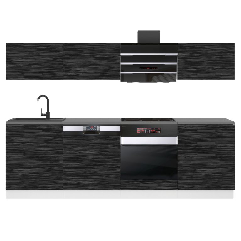Meubles de cuisine Premium Version Complète 240 cm noir ébène sombre avec plan de travail Fabricant TOR LINDA/0/WT/HK/B/B1
