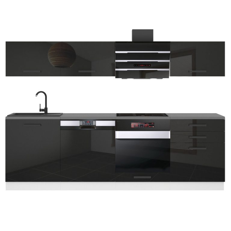 Meubles de cuisine Premium Version Complète 240 cm brillance noir avec plan de travail Fabricant INF LINDA/0/WT/B/B/B1