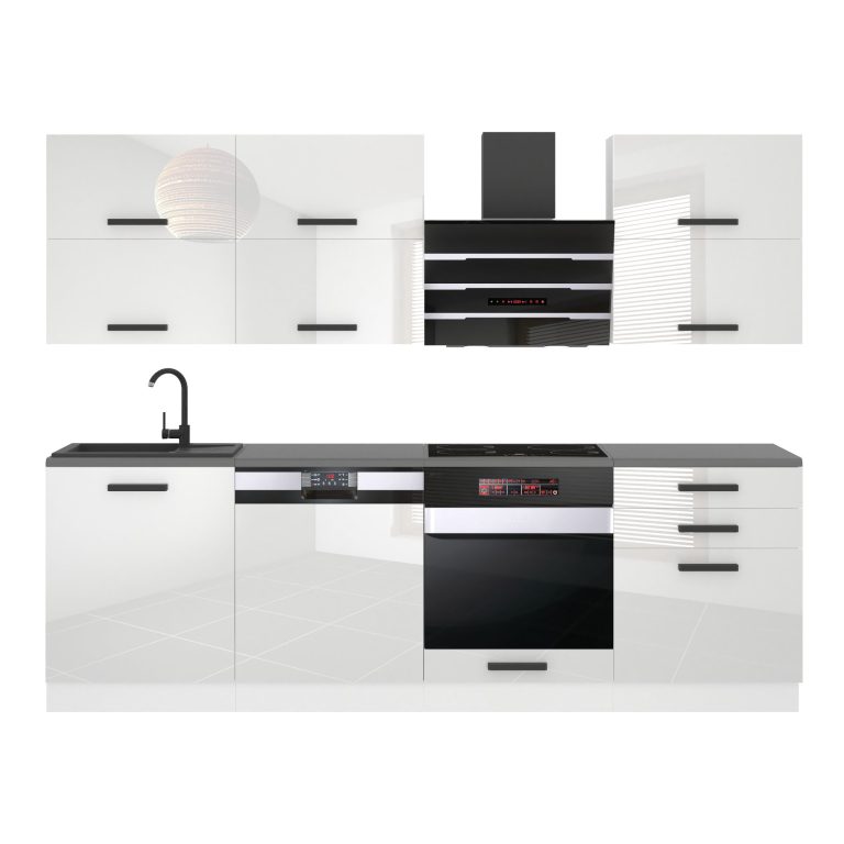 Meubles de cuisine Premium Version Complète 240 cm brillance blanc avec plan de travail Fabricant INF MADISON/0/WT/W/B/B1
