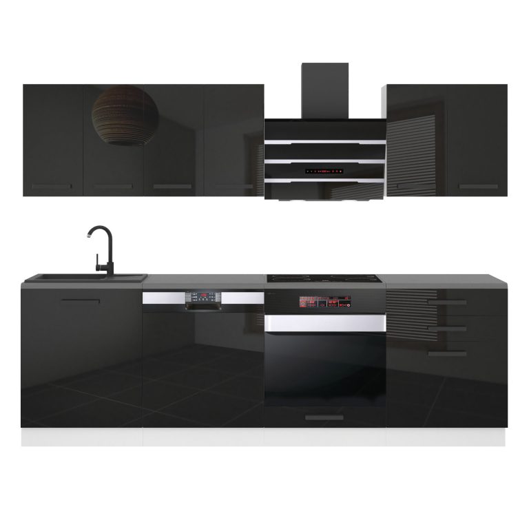 Meubles de cuisine Premium Version Complète 240 cm brillance noir sans plan de travail Fabricant INF SUSAN/0/WT/B/0/B1