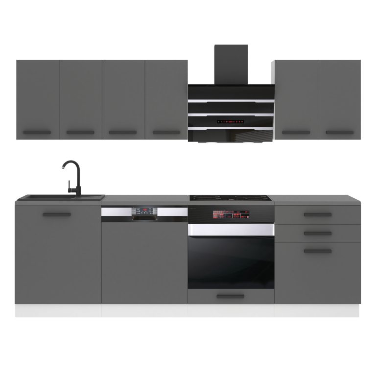 Meubles de cuisine Premium Version Complète 240 cm gris graphite anthracite avec plan de travail Fabricant TOR SUSAN/0/WT/SR/B/B1
