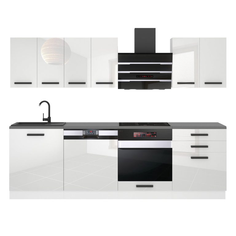 Meubles de cuisine Premium Version Complète 240 cm brillance blanc avec plan de travail Fabricant INF SUSAN/0/WT/W/B/B1