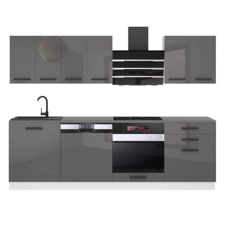 Meubles de cuisine Premium Version Complète 240 cm brillance gris avec plan de travail Fabricant INF SUSAN/0/WT/S/B/B1