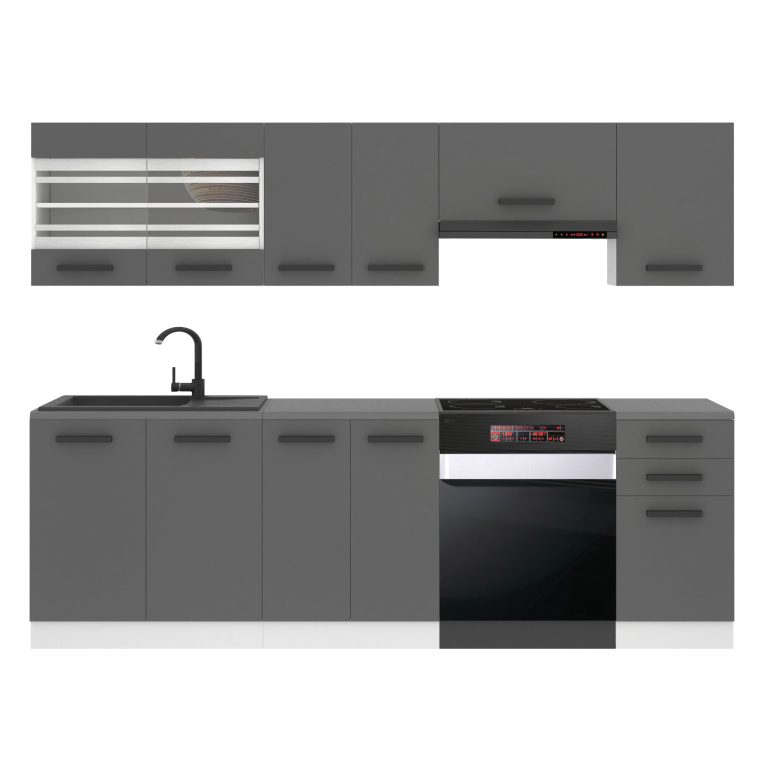 Meubles de cuisine Premium Version Complète 240 cm gris graphite anthracite avec plan de travail Fabricant TOR LILY/0/WT/SR/B/B1
