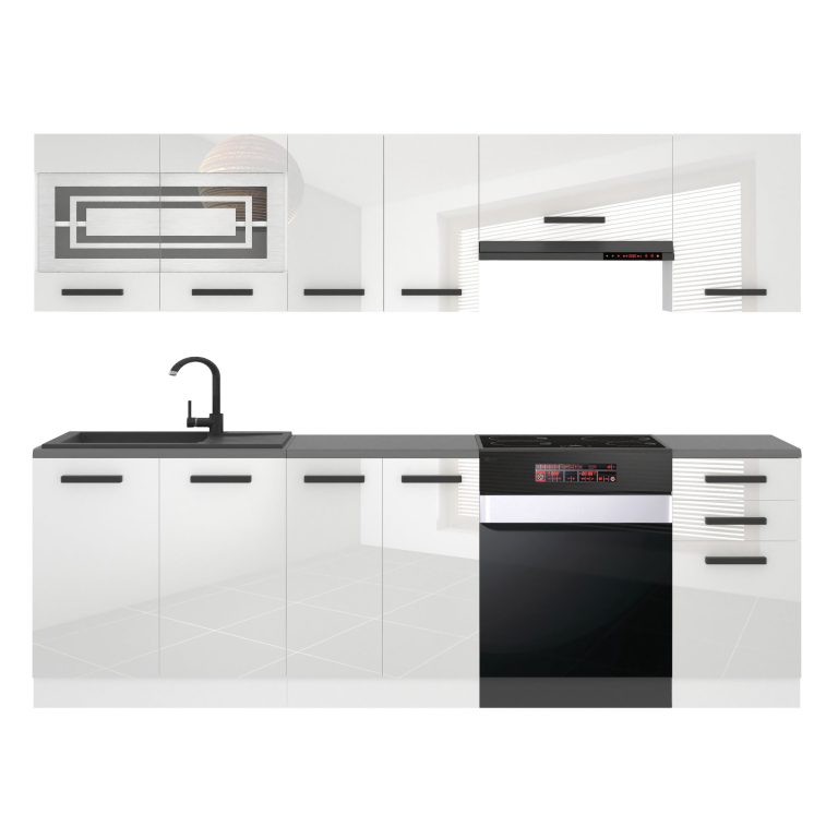 Meubles de cuisine Premium Version Complète 240 cm brillance blanc avec plan de travail Fabricant  INF LILY/0/WT/W/B/B1