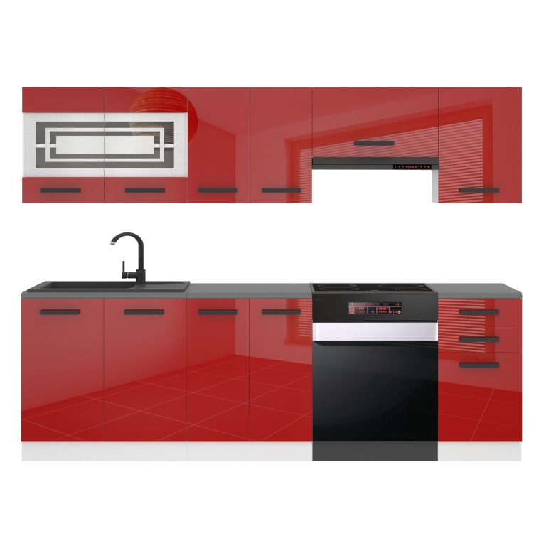 Meubles de cuisine Premium Version Complète 240 cm brillance rouge avec plan de travail Fabricant INF LILY/0/WT/R/B/B1