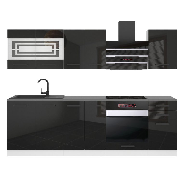 Meubles de cuisine Premium Version Complete 240 cm brillance noir sans plan de travail Fabricant  INF MARGARET/0/WT/B/0/B1