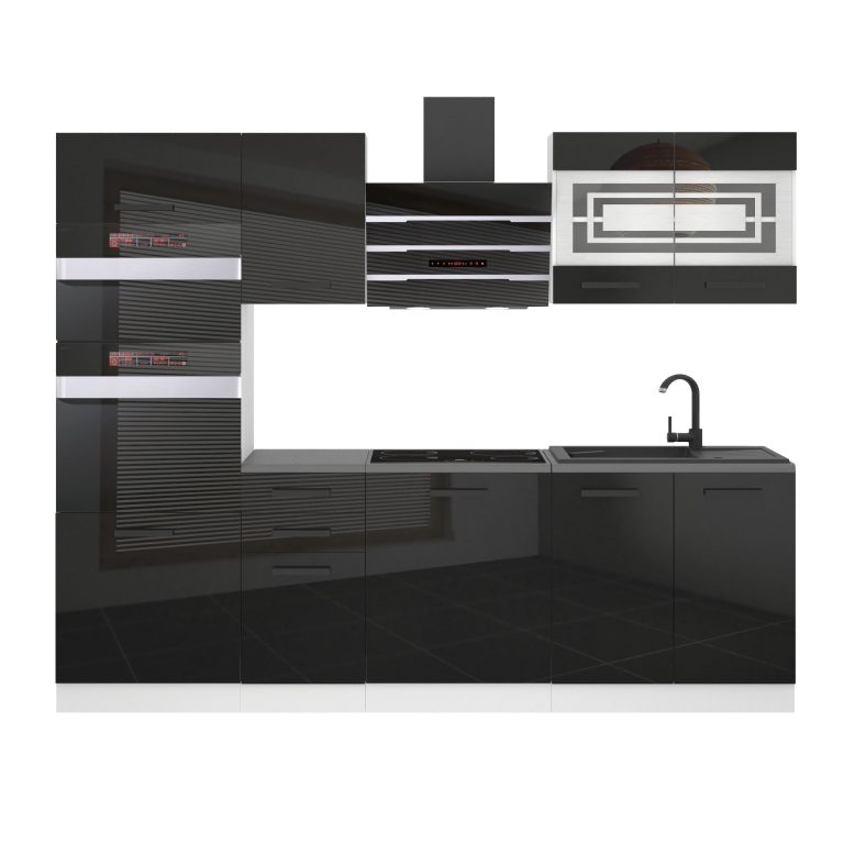 Meubles de cuisine Premium Version Complète 240 cm brillance noir sans plan de travail Fabricant INF TRACY/0/WT/B/0/B1