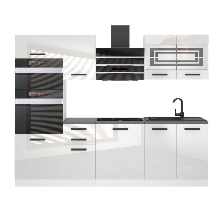Meubles de cuisine Premium Version Complète 240 cm brillance blanc avec plan de travail Fabricant INF TRACY/0/WT/W/B/B1
