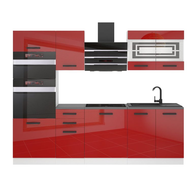 Meubles de cuisine Premium Version Complète 240 cm brillance rouge avec plan de travail Fabricant INF TRACY/0/WT/R/B/B1