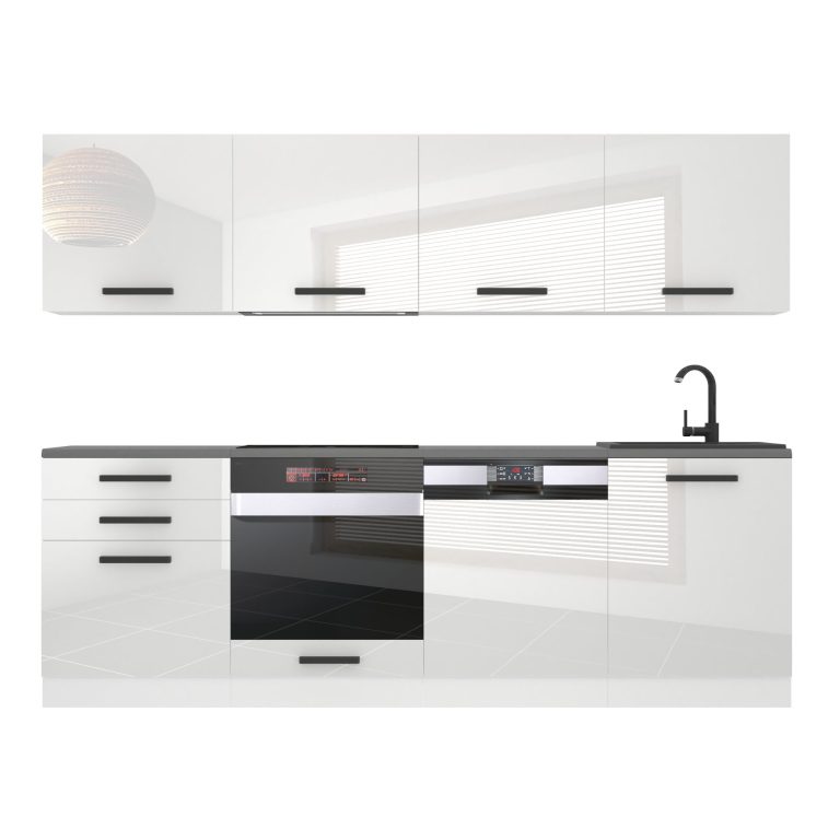 Meubles de cuisine Premium Version Complète 240 cm brillance blanc avec plan de travail Fabricant INF ALICE/0/WT/W/B/ B1
