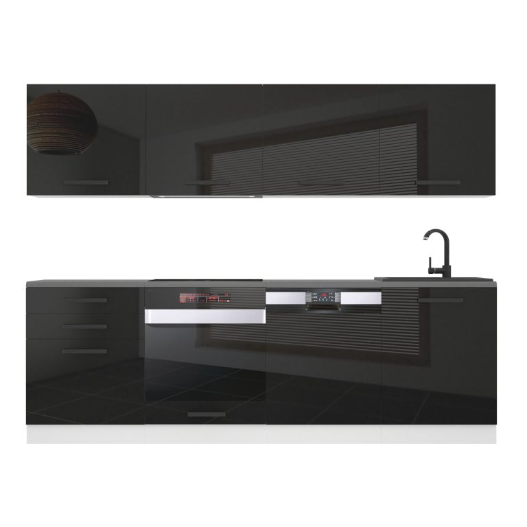 Meubles de cuisine Premium Version Complète 240 cm brillance noir avec plan de travail Fabricant INF ALICE/0/WT/B/B/ B1