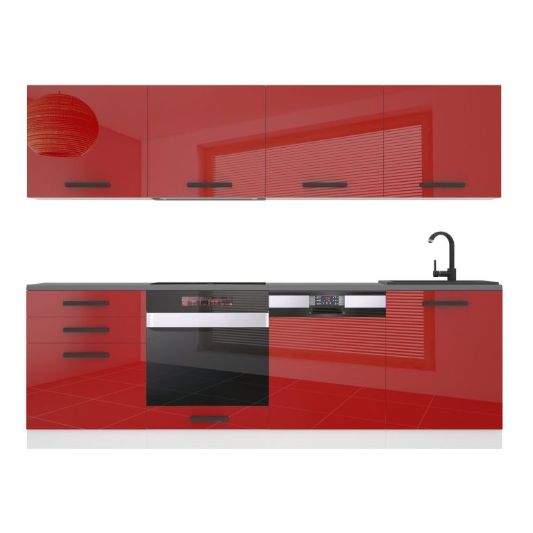 Meubles de cuisine Premium Version Complète 240 cm brillance rouge avec plan de travail Fabricant INF ALICE/0/WT/R/B/ B1