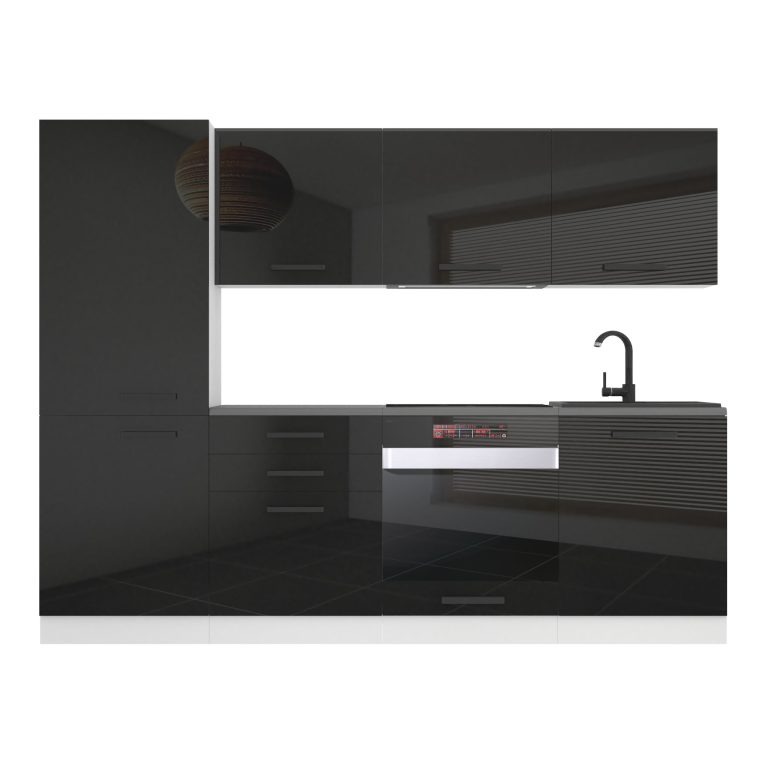 Meubles de cuisine Premium Version Complète 240 cm brillance noir avec plan de travail Fabricant INF SANDY/0/WT/B/B/B1