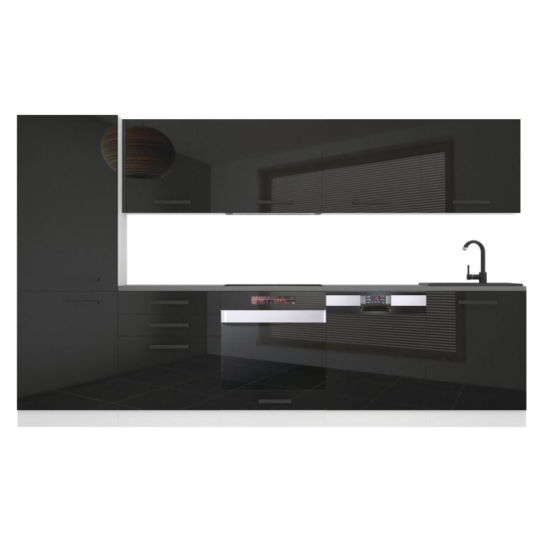 Meubles de cuisine Premium Version Complète 300 cm brillance noir sans plan de travail Fabricant INF ROSE/0/WT/B/0/B1