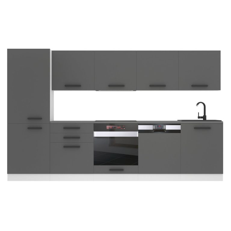 Meubles de cuisine Premium Version Complète 300 cm gris graphite anthracite avec plan de travail Fabricant TOR ROSE/0/WT/SR/B/B1
