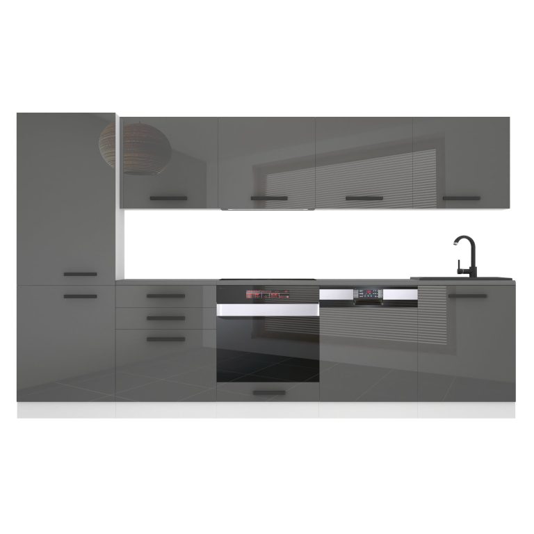 Meubles de cuisine Premium Version Complète 300 cm brillance gris avec plan de travail Fabricant INF ROSE/0/WT/S/B/B1