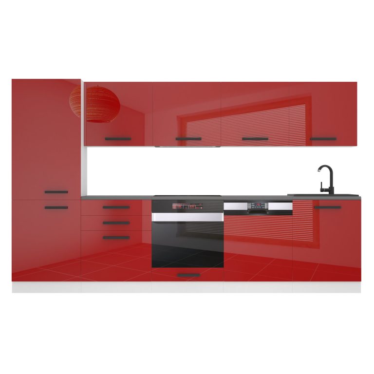 Meubles de cuisine Premium Version Complète 300 cm brillance rouge avec plan de travail Fabricant INF ROSE/0/WT/R/B/B1